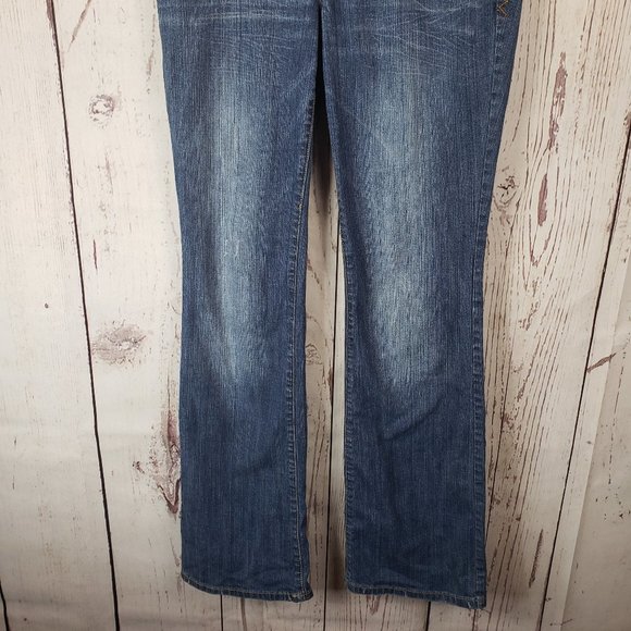 Mossimo Supply Company Womens Boot Cut Jeans Size 7R Distressed Medium Wash Blue - Picture 3 of 7
